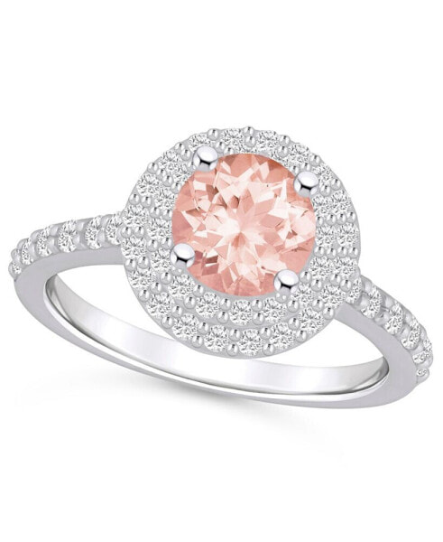 Morganite and Diamond Accent Halo Ring in 14K White Gold
