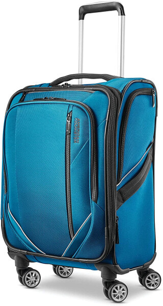American Tourister Zoom Turbo Expandable Softside Luggage with Double Wheels, blue-green, carry-on luggage