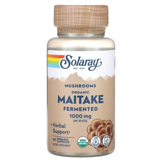 Биологически активная добавка SOLARAY Organic Fermented Maitake Mushrooms 1,000 мг, 60 органических капсул (500 мг на капсулу)