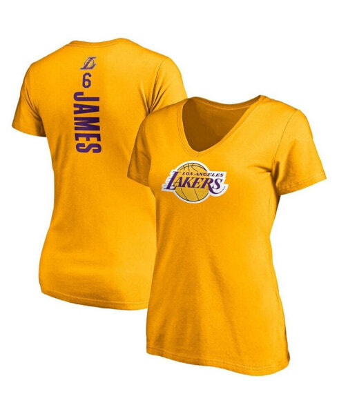 Women's LeBron James Gold Los Angeles Lakers Logo Playmaker Name Number V-Neck T-shirt