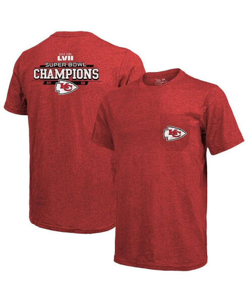 Men's Threads Red Kansas City Chiefs Super Bowl LVII Champions Running Back Tri-Blend Pocket T-shirt