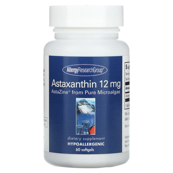 Astaxanthin , AstaZine from Pure Microalgae, 12 mg, 60 softgels