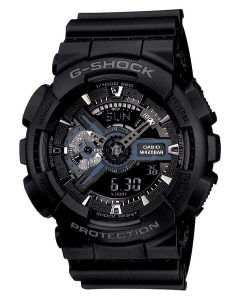 Часы и аксессуары CASIO G-Shock мужские аналогово-цифровые с черным резиновым ремешком, 55 мм модель GA110-1B