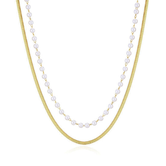 Wisdom SWI06 Double Gold Plated Pearl Necklace