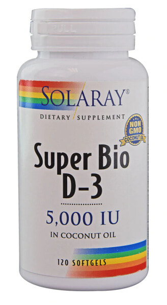 Solaray Super Bio D 3 in Coconut Oil  Витамин D3 в кокосовом масле 125 мкг 120 капсул