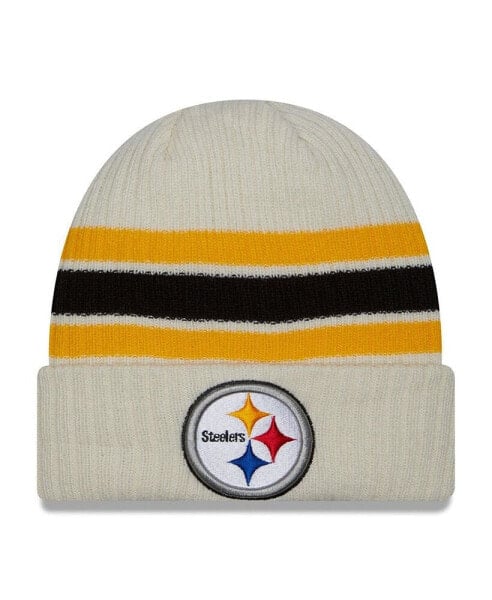 Men's Cream Pittsburgh Steelers Team Stripe Cuffed Knit Hat