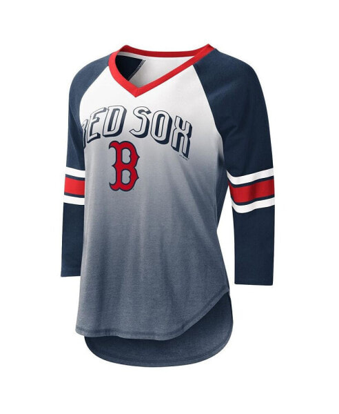 Women's White, Navy Boston Red Sox Lead-Off Raglan 3/4-Sleeve V-Neck T-shirt