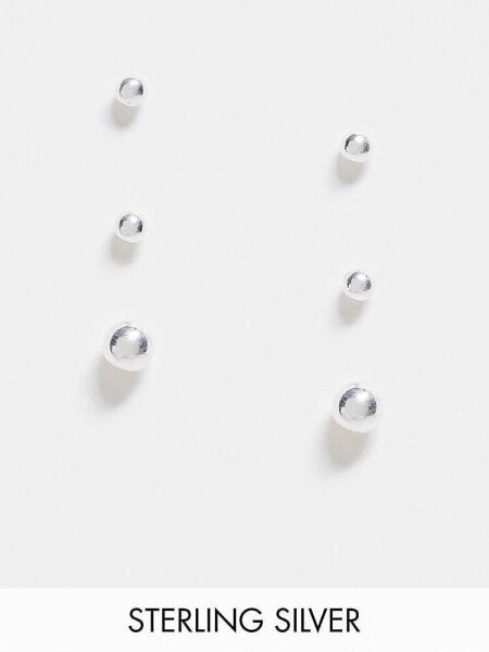 ASOS DESIGN pack of 3 sterling silver graduated stud earrings