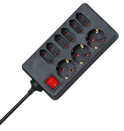 Heinrich Kopp Kopp 129805005 - 1.4 m - 9 AC outlet(s) - Type C - Black - Red - 16 A - 250 V