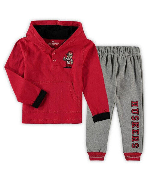 Toddler Boys Scarlet, Heathered Gray Nebraska Huskers Poppies Hoodie and Sweatpants Set