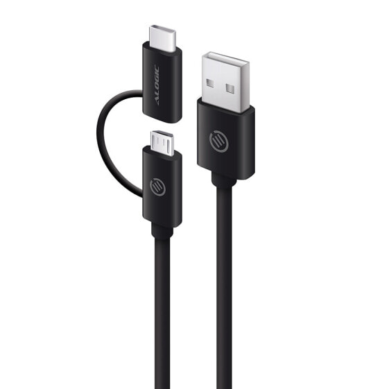 Alogic 1m USB 2.0 USB-A to USB-C & Micro USB-B Combo Cable for Charge & Sync - Male to Male - USB A - Micro-USB B - USB 2.0 - 480 Mbit/s - Black