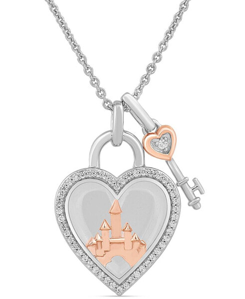 D100 White Quartz (3-1/20 ct. t.w.) Diamond (1/6 ct. t.w.) Heart and Key Pendant Necklace in Sterling Silver & 14k Rose Gold , 16" + 2" extender
