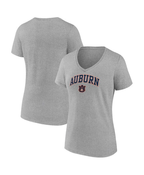 Women's Heather Gray Auburn Tigers Evergreen Campus V-Neck T-shirt