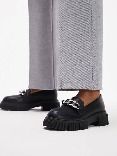 Topshop Lilah chunky loafer with chain detail  in black