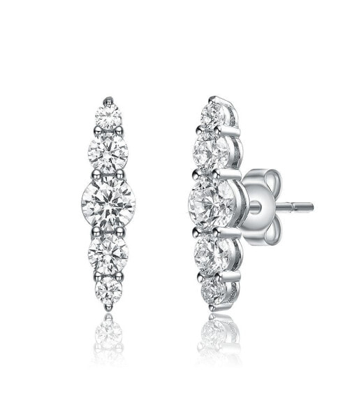 Sterling Silver Cubic Zirconia 5-Stone Linear Journey Earrings