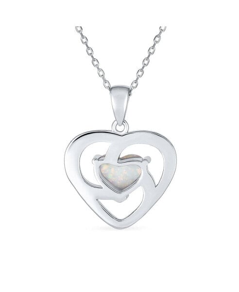 Bling Jewelry romantic Opulence Gemstone CZ Pave Accent Swirling Solitaire White Created Opal Heart Necklace Pendant For Women .925 Sterling Silver October Birthstone