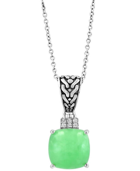 EFFY Collection eFFY® Dyed Green Jade & Diamond Accent 18" Pendant Necklace in Sterling Silver