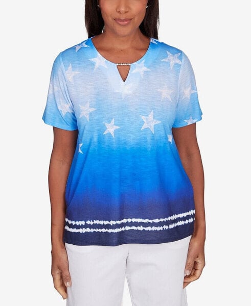 Petite All American Tie Dye Stars Short Sleeve Top