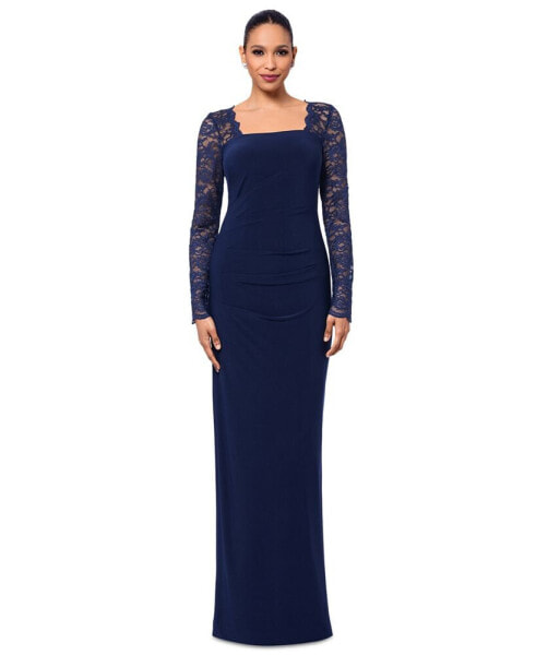 Women's Lace-Sleeve Square-Neck Gown