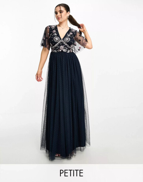 Maya Petite embellished maxi dress with tulle skirt in navy