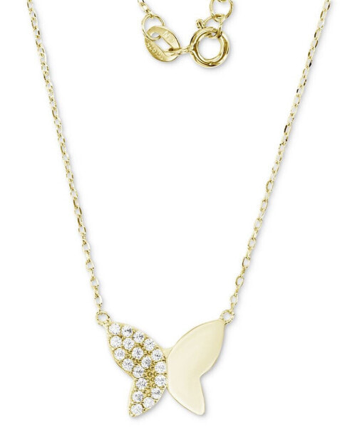 Cubic Zirconia Demi Pavé Butterfly Pendant Necklace in 14k Gold-Plated Sterling Silver, 16 + 2" extender