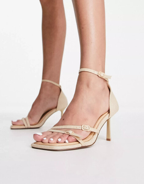 ASOS DESIGN Henley buckle detail mid heeled sandals in natural linen