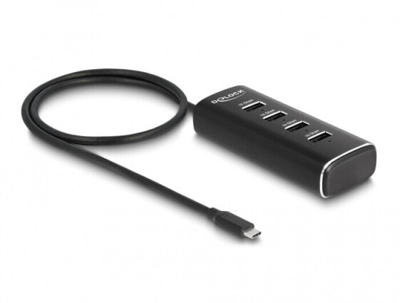 Хаб USB 4 порта с кабелем 60 см и переключателем для каждого порта Delock 10 Гбит/с Type-C черный