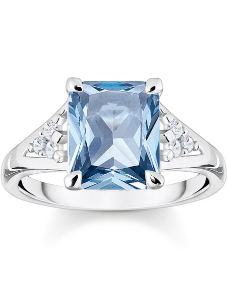 Кольцо THOMAS SABO TR2362-059-1-56 с камнем, голубое, серебряное