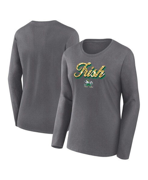 Women's Gray Notre Dame Fighting Irish Double Team Script Long Sleeve T-shirt