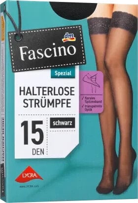 Halterlose Strümpfe mit Spitzenband schwarz Gr. 50/52, 15 DEN, 1 St