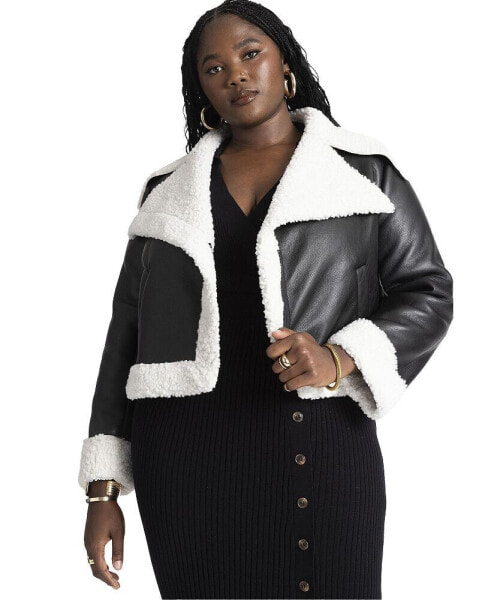 Plus Size Short Sherpa Moto Jacket - 14/16, Black Onyx