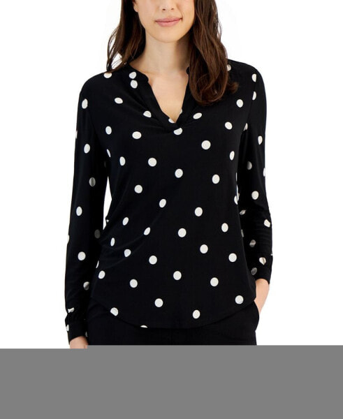 Women's Split-Neck Pearl-Dot Top