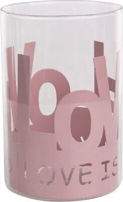 Подсвечник стеклянный в розовой металлической окладке 10x10x15 см -LOVE