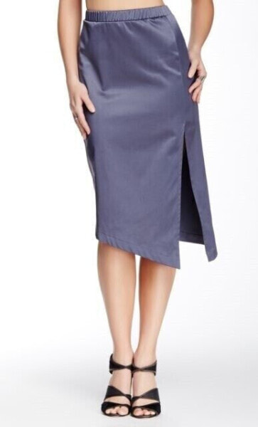 Harlowe & Graham Womens Solid Blue/Silver Slit Pencil Skirt Size Small