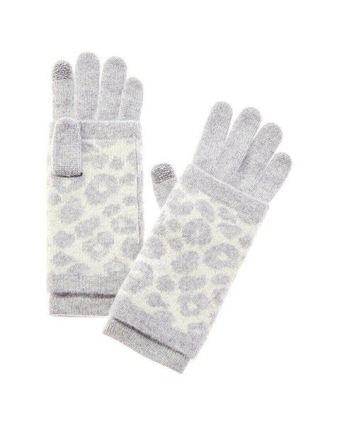 Hannah Rose Leopard Double-Faced Jacquard 3-In-1 Cashmere Tech Gloves Women's