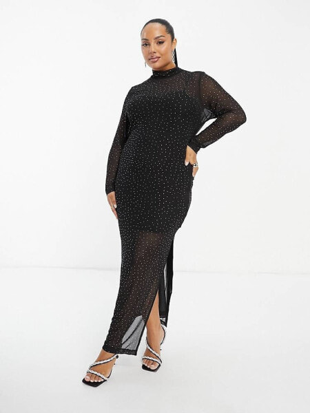 Collective the Label Plus mesh maxi dress in black diamante