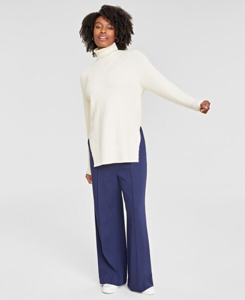 Women's Turtleneck Waffle-Knit Tunic Sweater, Created for Macy's