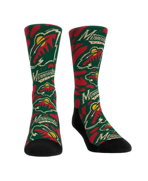 Men's and Women's Socks Minnesota Wild Allover Logo and Paint Crew Socks