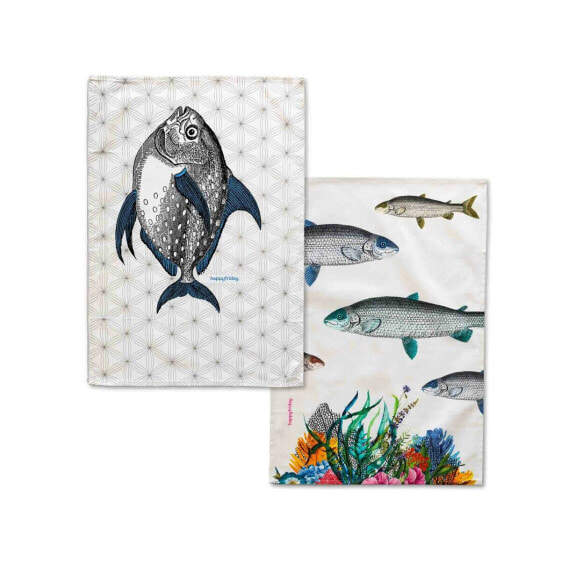 Кухонное полотенце HappyFriday Fish Разноцветный 70 x 50 cm (2 штук)