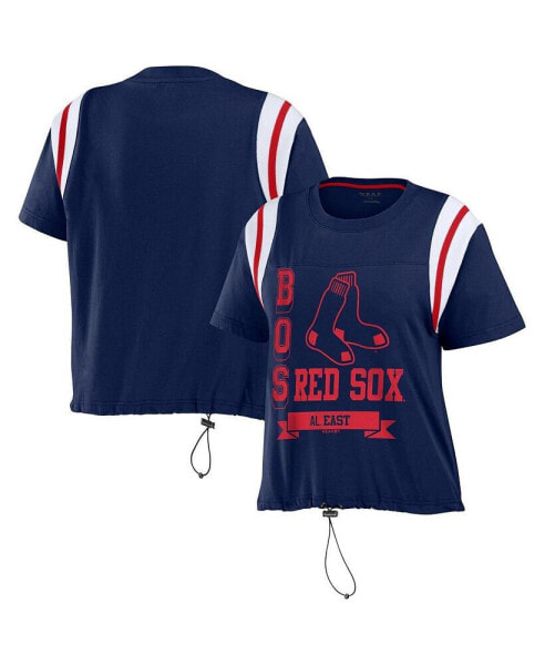 Women's Navy Distressed Boston Red Sox Cinched Colorblock T-shirt