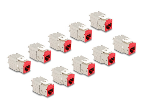 Delock Keystone Modul RJ45 Buchse zu LSA Cat.6A werkzeugfrei rot Set 10 Stück