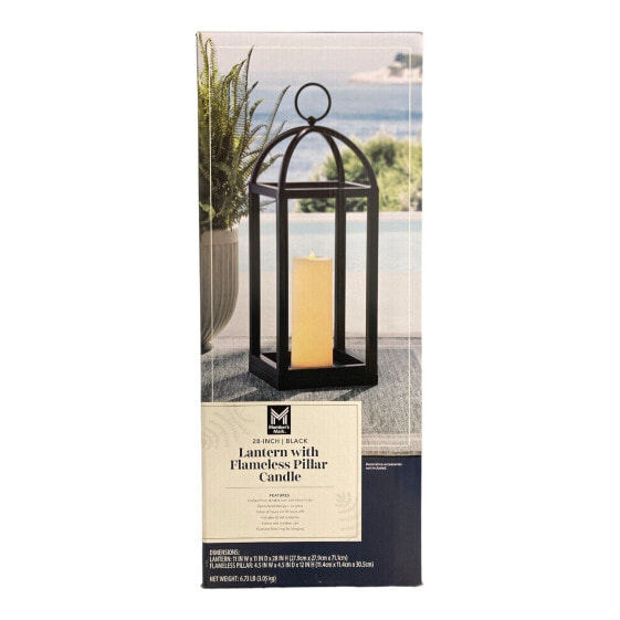 Member's Mark 28" Lantern with Flameless Plastic Pillar Candle, Black