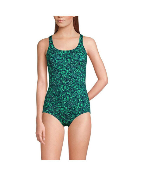 Women's D-Cup Scoop Neck Soft Cup Tugless Sporty One Piece Swimsuit Print