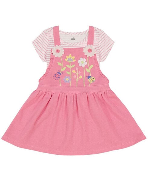 Baby Girls Striped Jersey T-shirt and Floral French Terry Pinafore Skirt Set