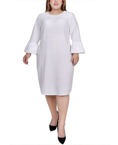 Plus Size 3/4 Length Imitation-Pearl Detail Dress