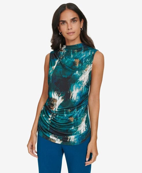 Women's Sleeveless Mesh Abstract-Print Top