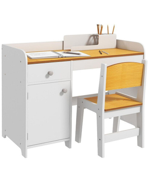 Kids Desk and Chair Set with Storage Drawer, Study Desk with Chair for Children for Arts & Crafts, Snack Time, Homeschooling, Homework, White