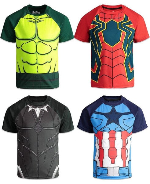 Toddler Boys Avengers Spider-Man Mech Strike 4 Pack Cosplay Athletic T-Shirts to (2T - 18-20)