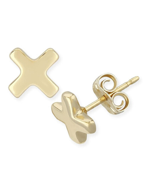 "X" Shape Stud Earrings Set in 14k Yellow Gold (8mm)