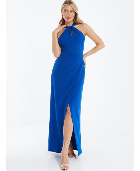 Women's Tie Neck Keyhole Detail Maxi Dress